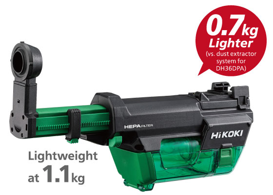 The dust collection system of Hikoki Cordless Rotary Hammer Drill (DH36DPE) is 0.7 kg lighter than conventional products.