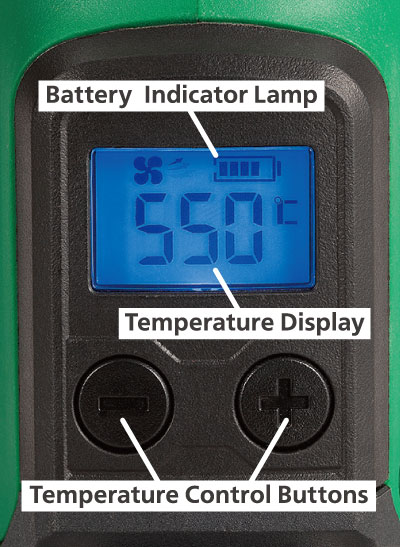 LCD screen and temperature control buttons